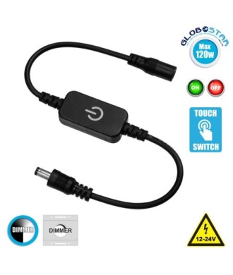 GLOBOSTAR® DIMMERANO 73304 Διακόπτης Αφής On-Off & Push Dimming με 1 x 5A 120W Κανάλι DC 12-24V 5A 120W Max IP20 - Μαύρο - Μ25 x Π2.3 x Υ1.1cm - 2 Χρόνια Εγγύηση